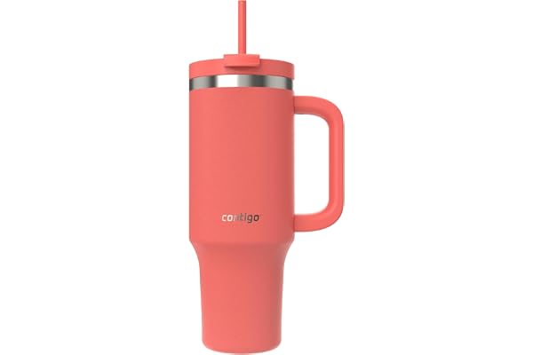 Contigo Streeterville Tumbler, 40 oz (1.18 L), Insulated Stainless Steel Water Bottle with Straw and Leak-Proof Lid, Coral