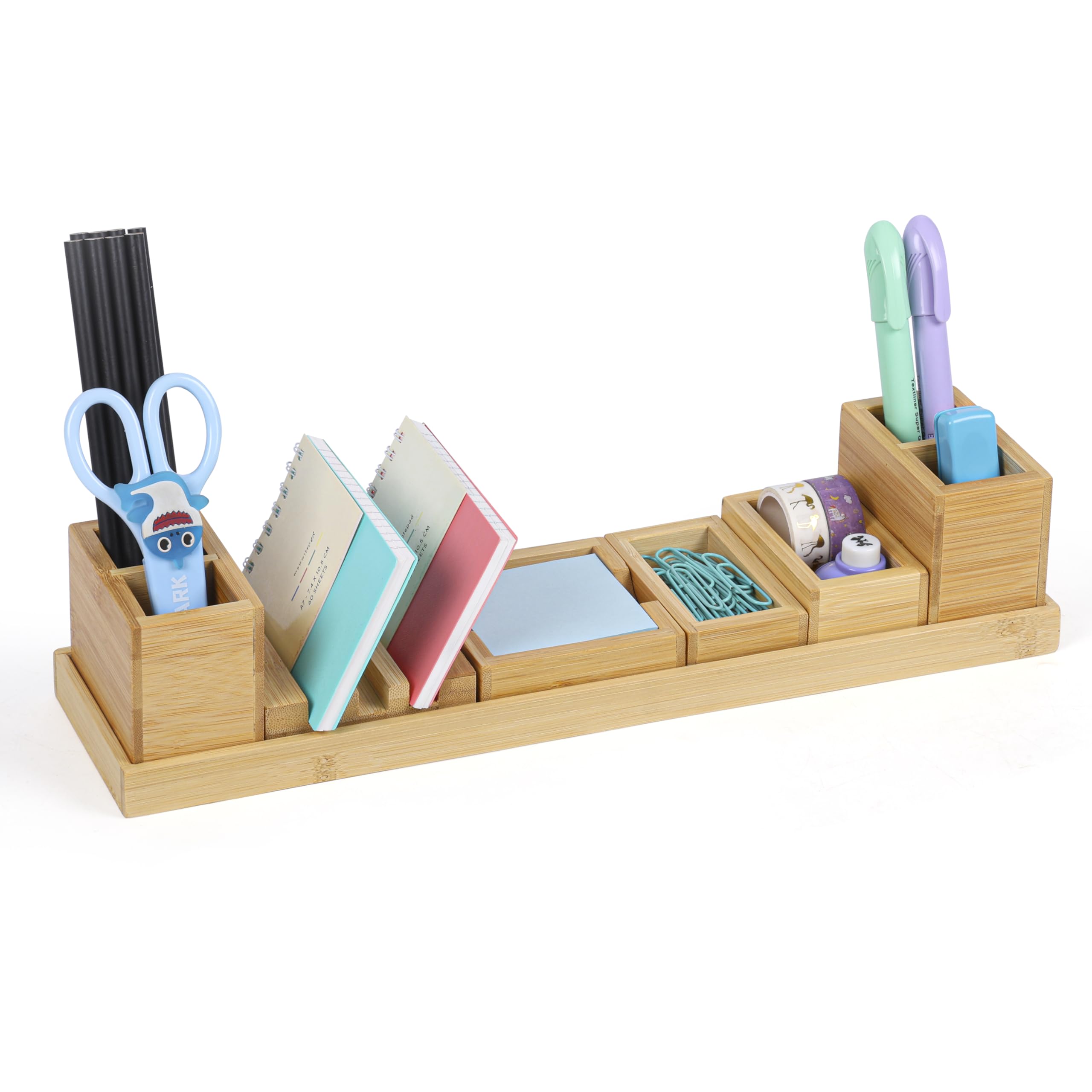 BELLE VOUS Desk Organiser with 6 Adjustable Compartments - Tidy for Office Accessories - Storage Stationery Organiser Caddy