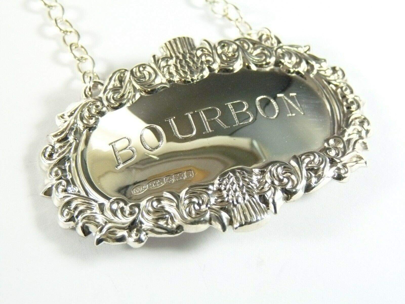 NEW Sterling Silver Thistle DECANTER/Wine Label - BOURBON - Boxed