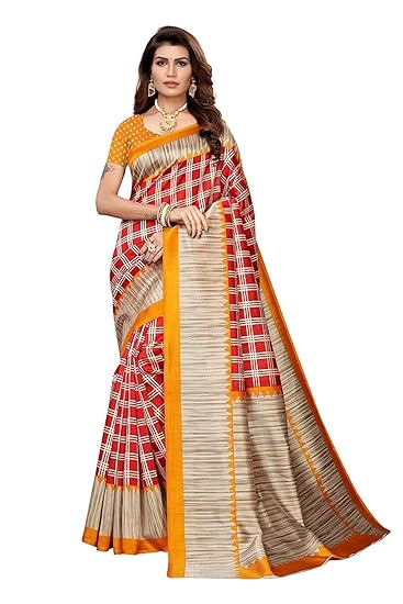 TDC Silk with Blouse Piece Saree(Double Checks, Free Size)