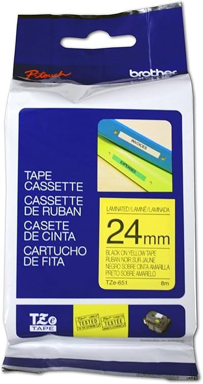 Brother Labeling Tape Black on Yellow 24 mm Glossy Paper Finish
