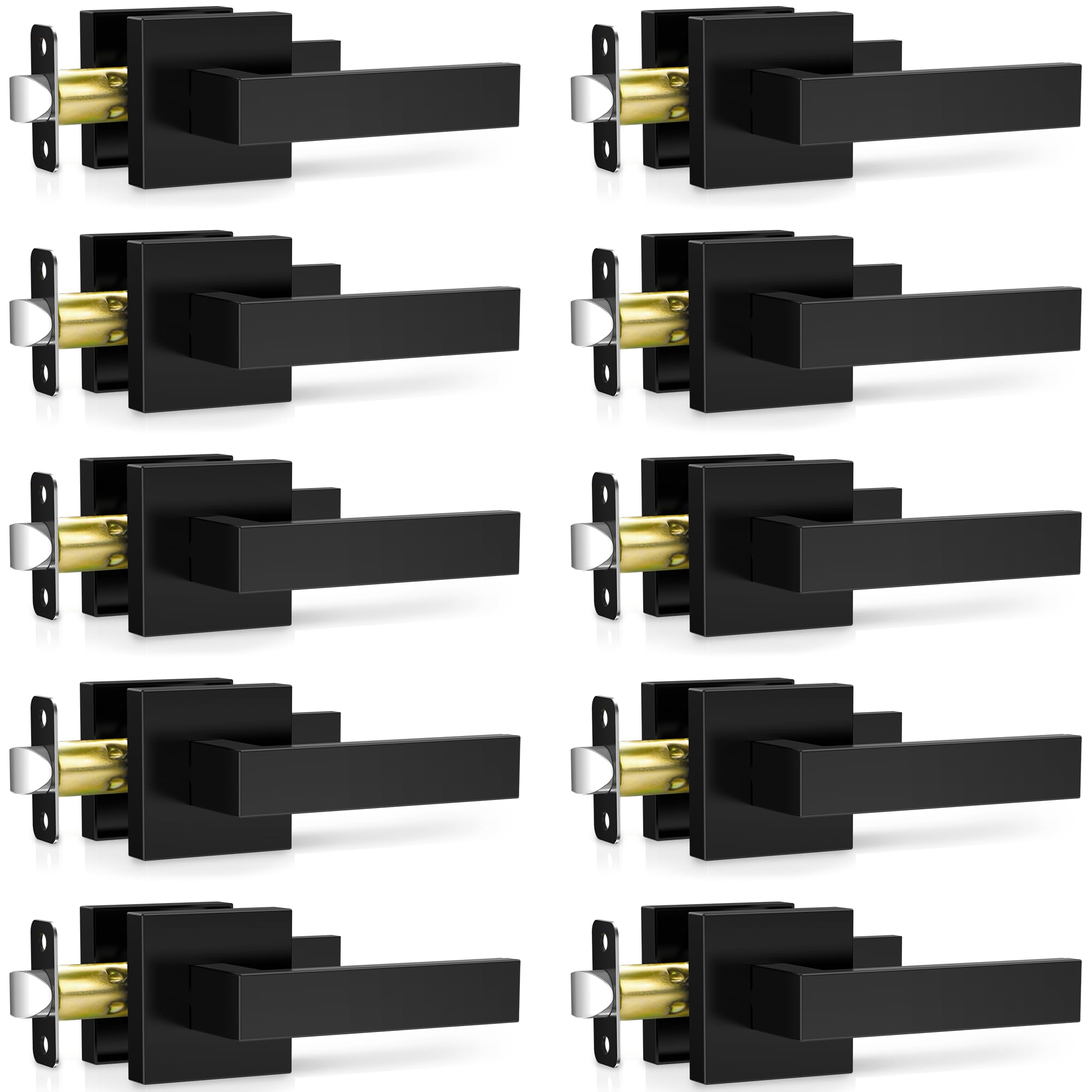 Photo 1 of **FACTORY SEALED** Plustool 10 Pack Matte Black Door Handles Interior, Passage Door Knobs Closet Door Levers for Hallway, Heavy Duty Square Doorknob Non-Locking Handlesets for Left & Right Sided Doors