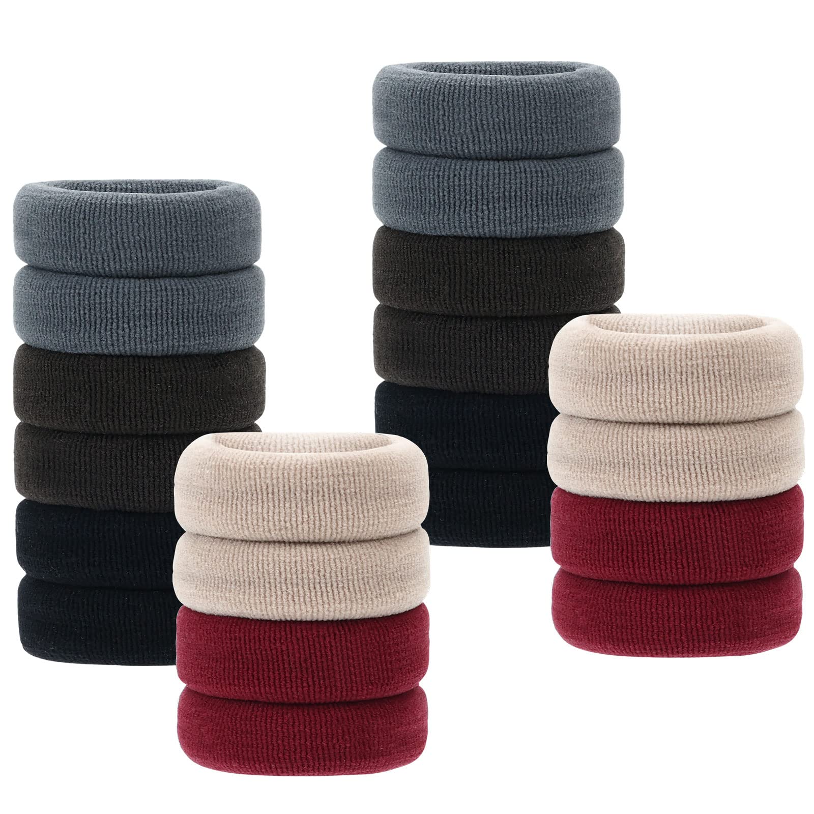 20 Pack Colorful Black Terry Cloth Knit Stretchy Elastic Wide Thick Hair Ties Scrunchies Elastics Hairbands Rubber Hair Bands Ties Ring Ponytail Holder Ponytail Twist Hair Accessories for Women Girl