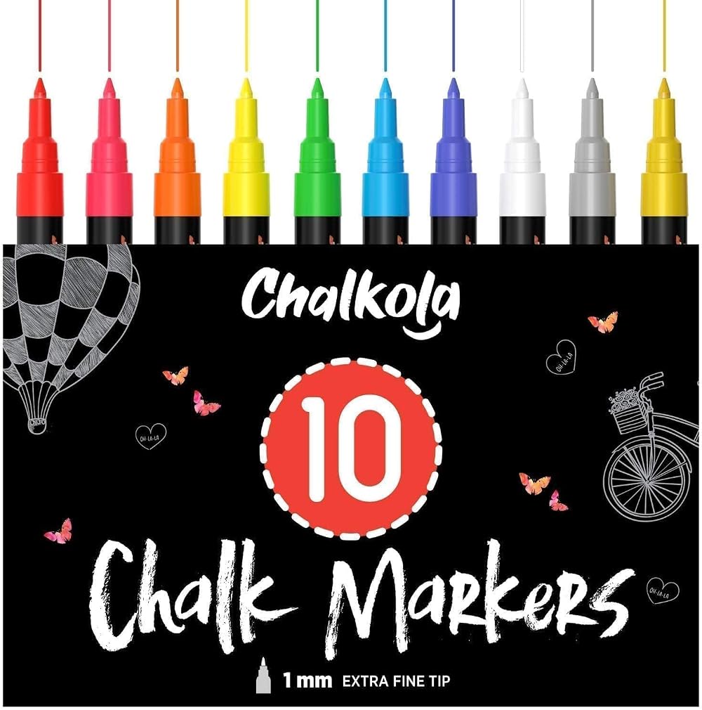 Chalkola Liquid Chalk Pens 10 Pack Gold Silver 1mm Tip Extra Fine
