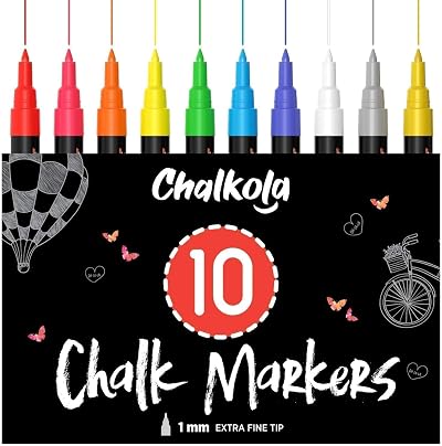 Chalkola Liquid Chalk Pens 10 Pack Gold Silver 1mm Tip Extra Fine