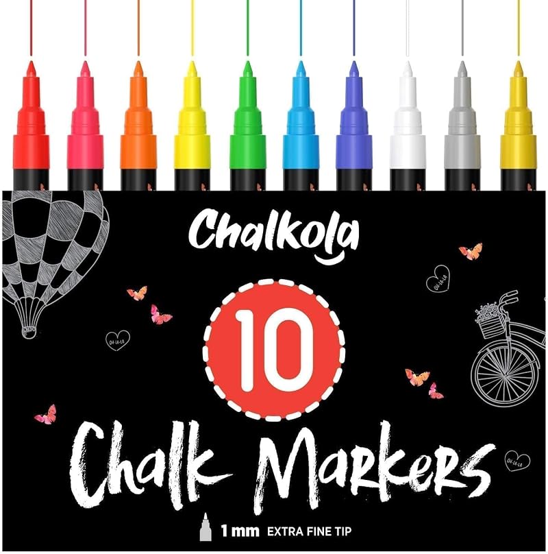 Chalkola Liquid Chalk Pens 10 Pack Gold Silver 1mm Tip Extra Fine