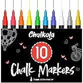 Extra Fine Tip Liquid Chalk Markers (1mm, 10 Pack) with Gold & Silver - Erasable Dry Erase Marker Pens for Blackboard, Windows, Chalkboard Markers, Bistro, Restaurants - Thin Point Chalk Pens Set