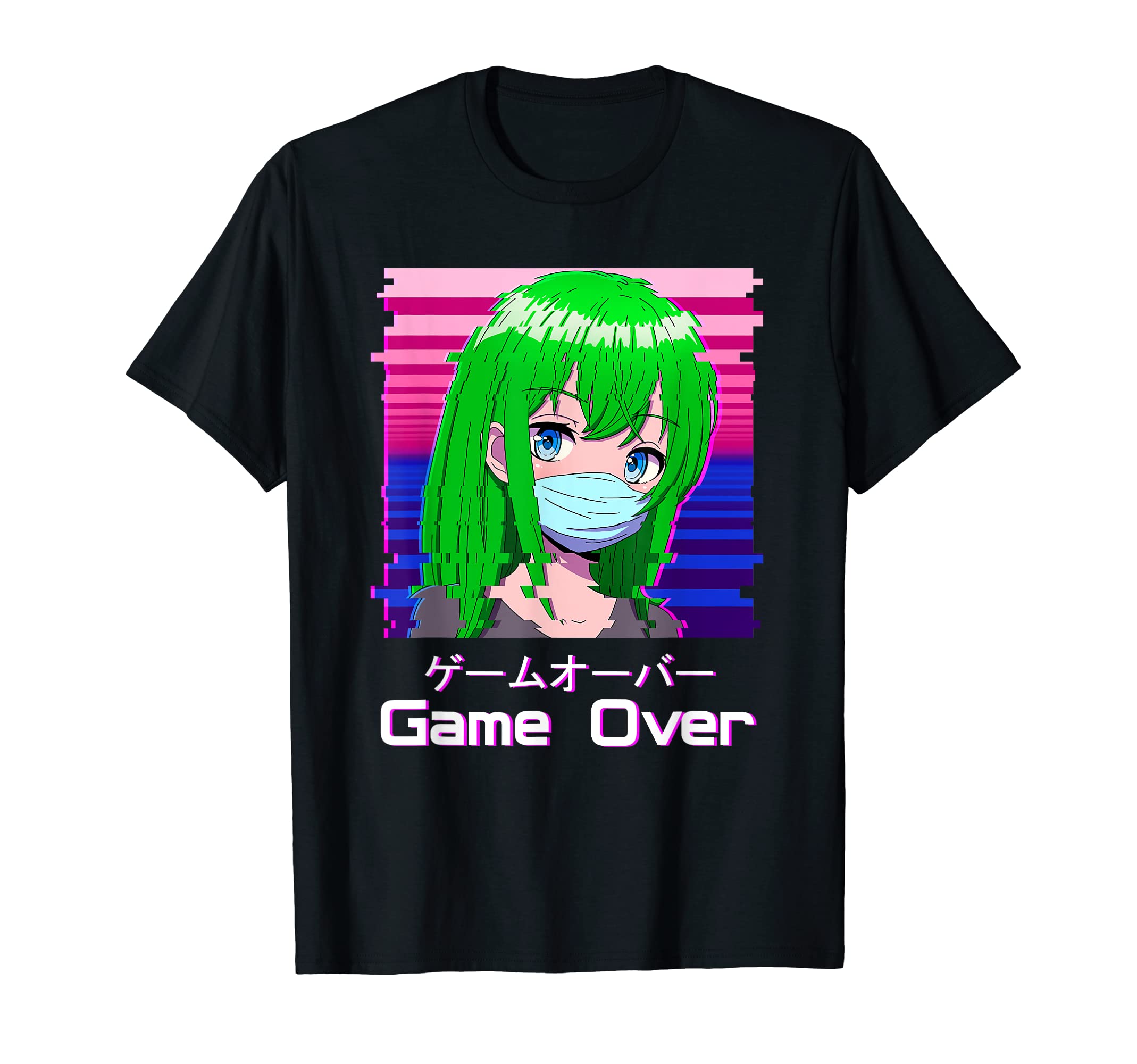 Anime Girl Game Over Japanische Vaporwave Gltch Antisocial T-Shirt