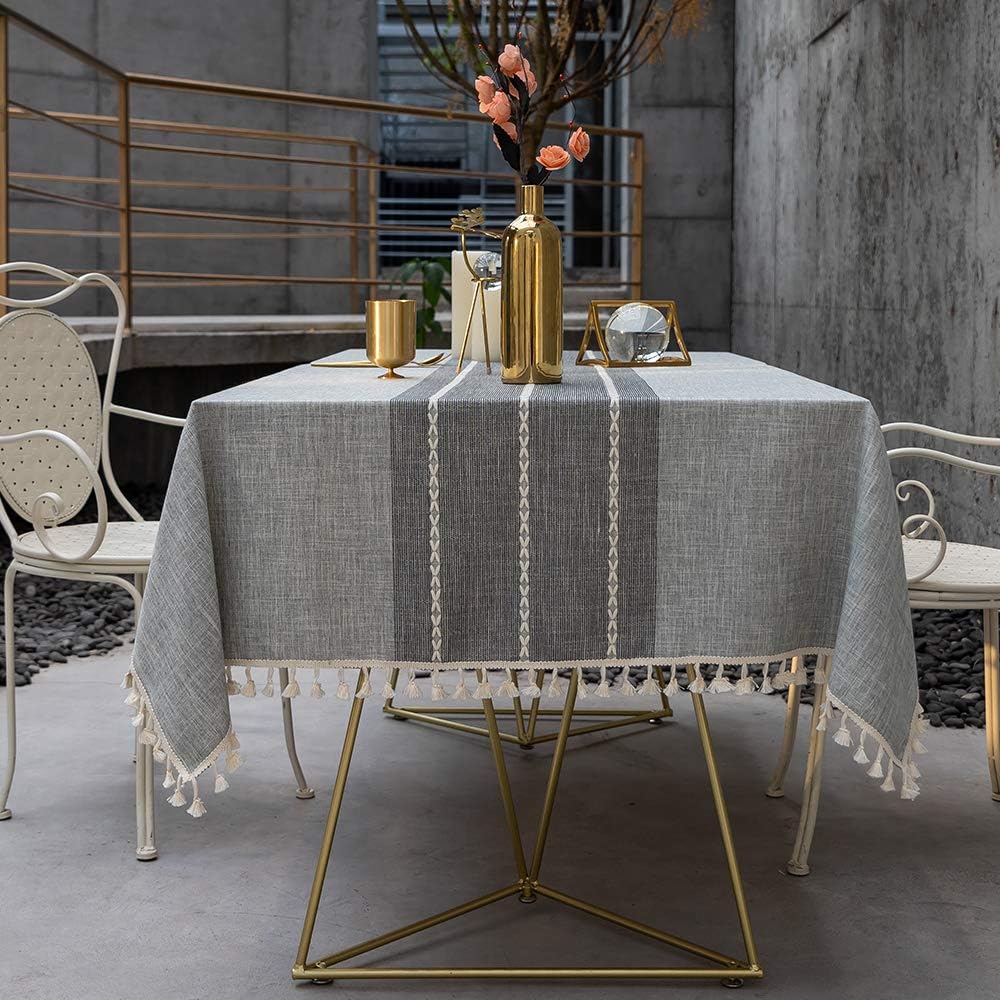 TEWENE Tablecloth, Rectangle Table Cloth Cotton Linen Wrinkle Free Anti-Fading Tablecloths Washable Dust-Proof Table Cover for Kitchen Dinning Party (Rectangle/Oblong, 55''x70'',4-6 Seats, Gray): Kitchen & Dining