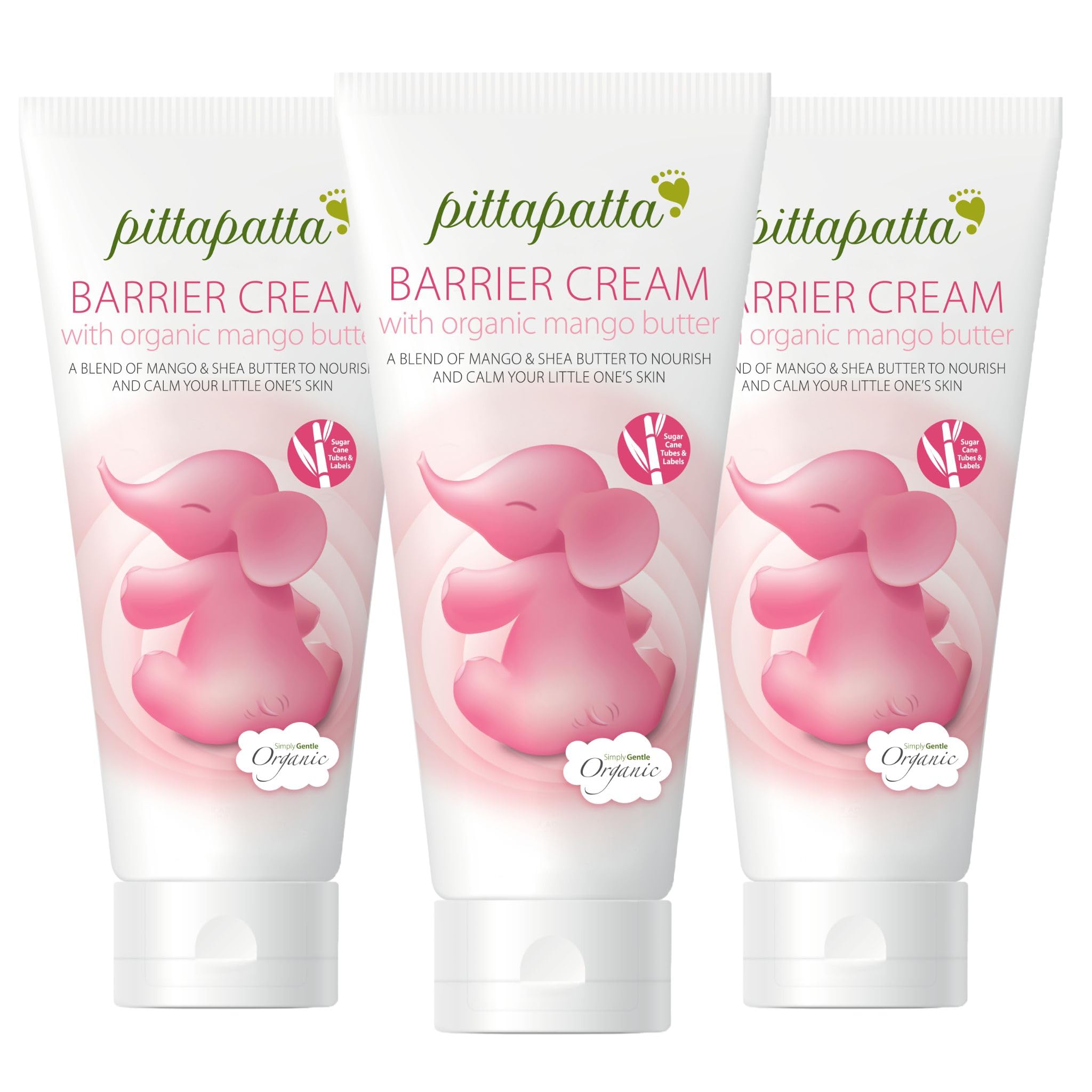 Pittapatta Organic Baby Barrier Cream, Mango & Shea Butter | Soil Association | Soothes Eczema, Psoriasis & Nappy Rash | Natural Weather Protection & Itch Relief | Newborn Safe - 3 x 150ml