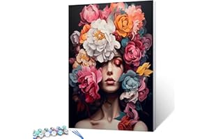 Flower Girl Paint by Numbers for Adults Beginner Colorful Style Photo Painting by Numbers on Canvas Flower Women Easy to Pain