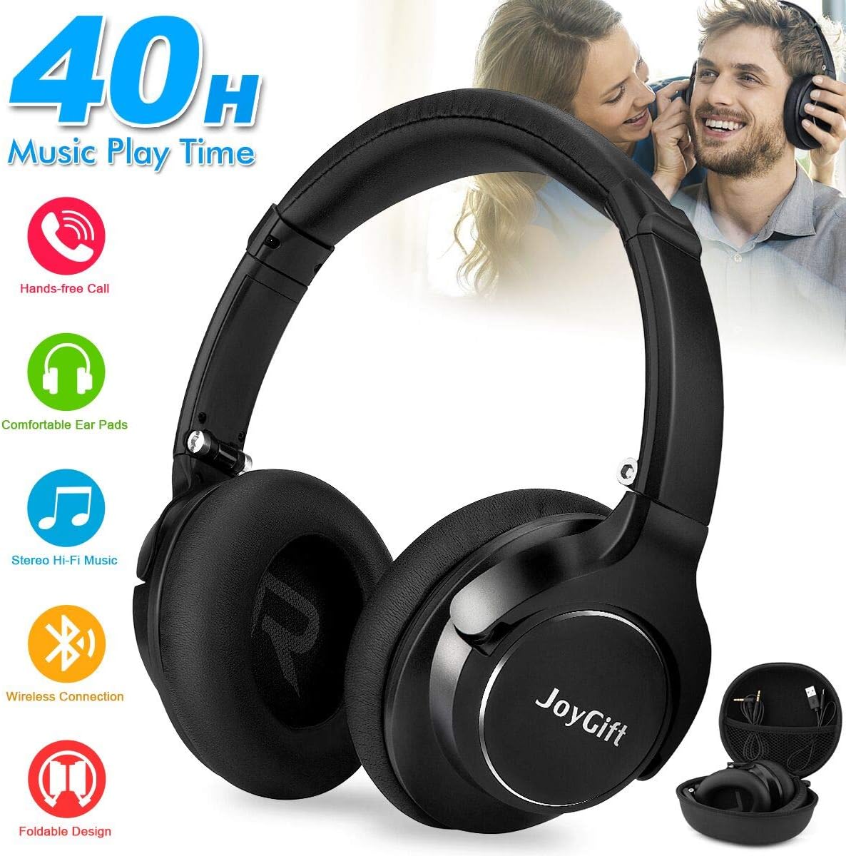Bluetooth Headphones,Wireless Headphones Over Ear Headphones,HiFi Stereo Bluetooth Headset with Microphone/Wired Mode,Foldable,Soft Memory-Protein Earpads,40-Hour Play Time for PC/Cell Phones Black