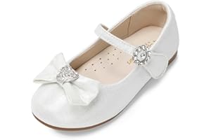 DREAM PAIRS Girls Mary Jane Dress Shoes for Toddler Heart Rhinestone Front Bow Ballerina Flat (Toddler/Little Kid)