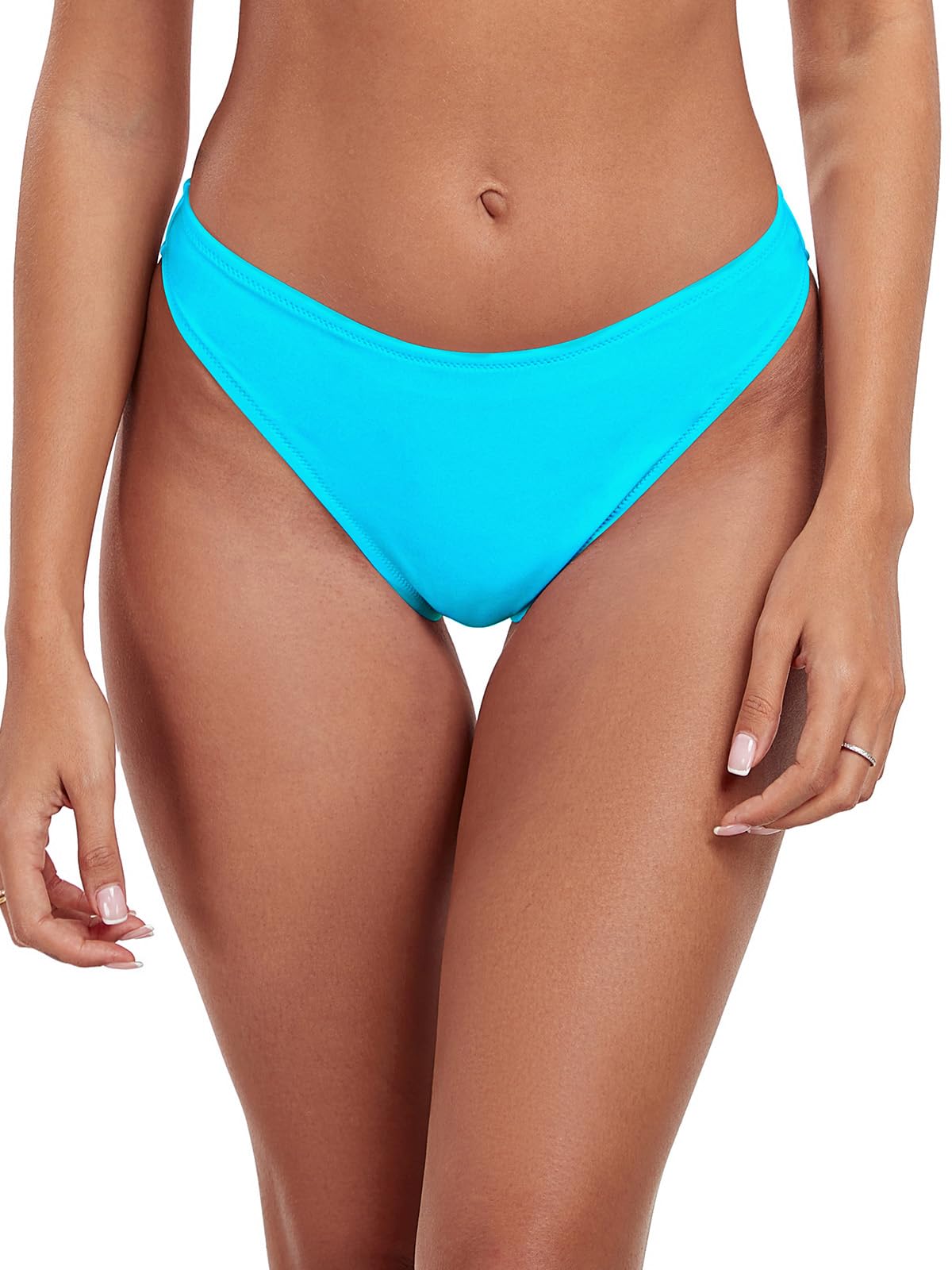Photo 1 of RELLECIGA Women's Sky Blue Mid Waisted High Cut Bikini Bottoms Size Small
