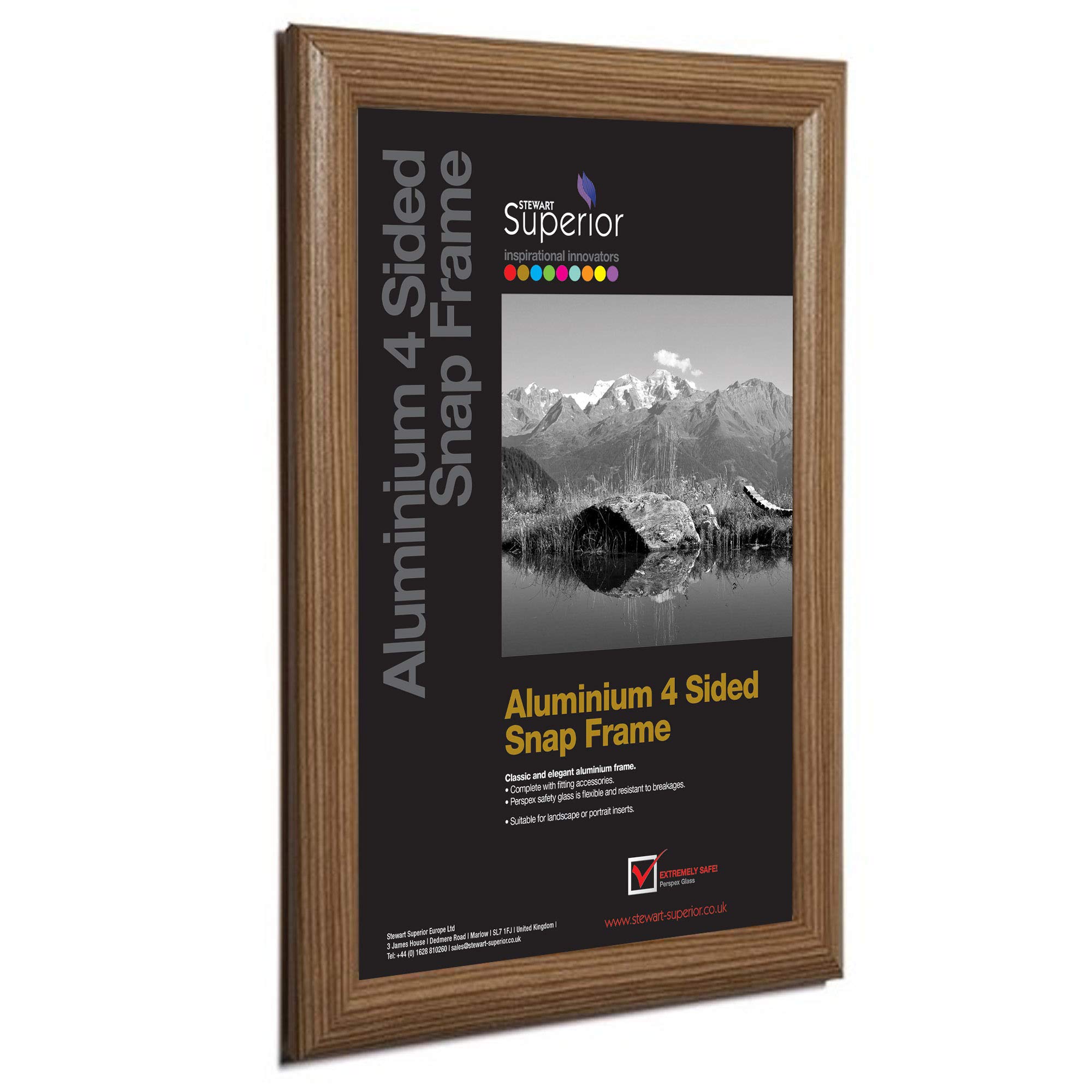 Stewart Superior A2 Aluminium 4 Sided 25mm Front Loading Picture/Poster Snap Frame - Dark Wood Finish