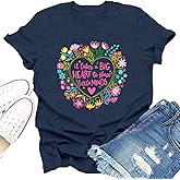 Dabon Women's Teacher Shirt Teaching Life T-Shirt Teacher Floral Big Heart Tee Tops