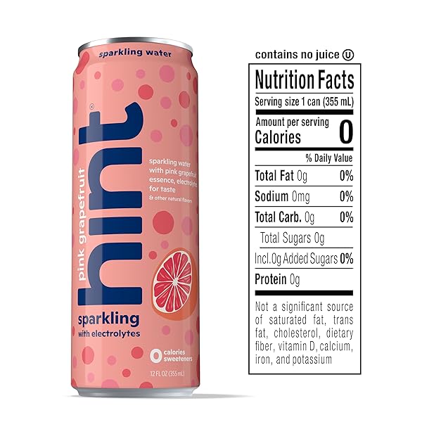 HINT SPARKLING WATER, PINK GRAPEFRUIT – CARBONATED FRUIT-INFUSED WATER WITH ELECTROLYTES, ZERO CALORIES, AND SUGAR FREE – 12 FL OZ CANS (PACK OF 12)