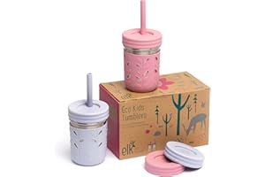 Elk and Friends Stainless Steel Cups | 10 oz Mason Jar Design | Kids & Toddler Cups with Silicone Sleeves & Straws with Stopp