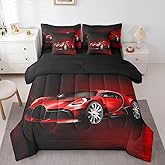 Feelyou Sports Car 7 Piece Bedding Set Red Race Car Comforter Set with Sheets for Kids Boys Girls Extreme Sports Theme Bed in a Bag Cool Speed Luxury Car Decor Bed Set with 2 Pillowcases Full