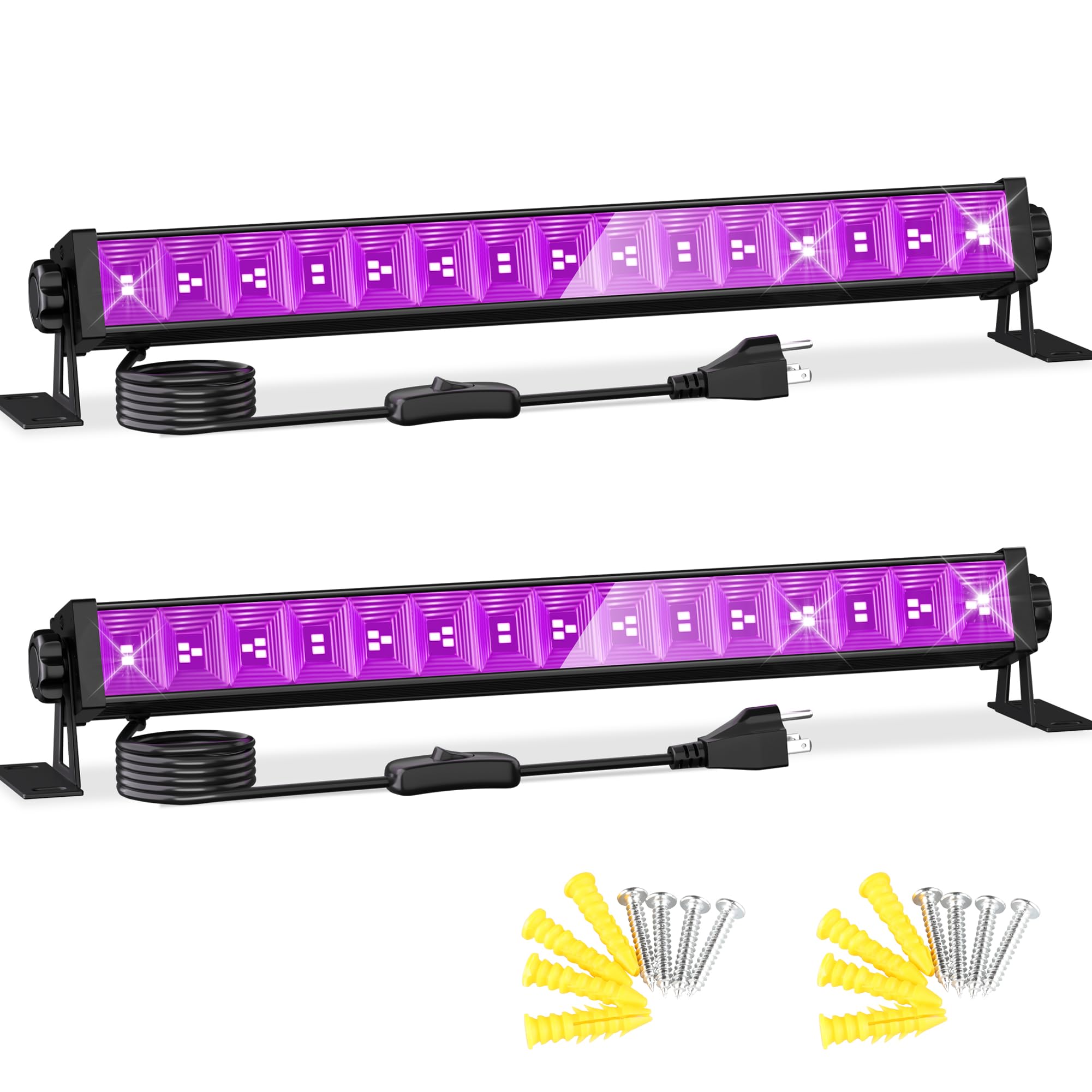 Photo 1 of 2 Pack LED 42W Black Lights, Blacklight Bars with Plug+Switch+6ft Cord, Light Up 24x24ftx4, Blacklight for Glow Party, Fluorescent Poster, Body Paint, Halloween Decorations, Bedroom, Stage