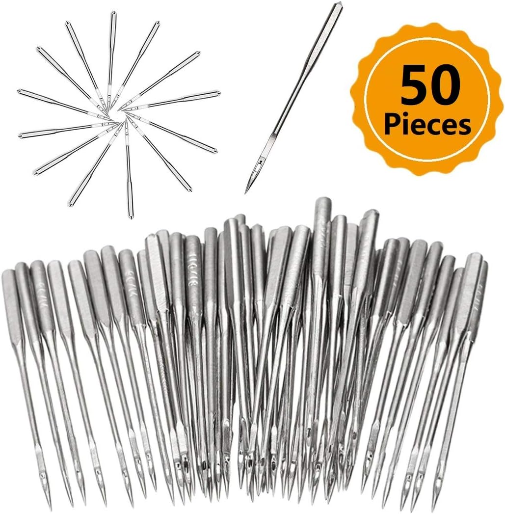 Wittocs 50 Count Sewing Machine Needles Universal Regular Point for Most Sewing Machines Singer, Janome, Varmax, Sizes 75/11, 80/12, 90/14, 100/16, 110/18