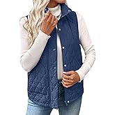 EVALESS Womens Puffer Vest Lightweight Stand Collar Sleeveless Cropped Quilted Jackets Button Fall Zip Up Coat Outerwear