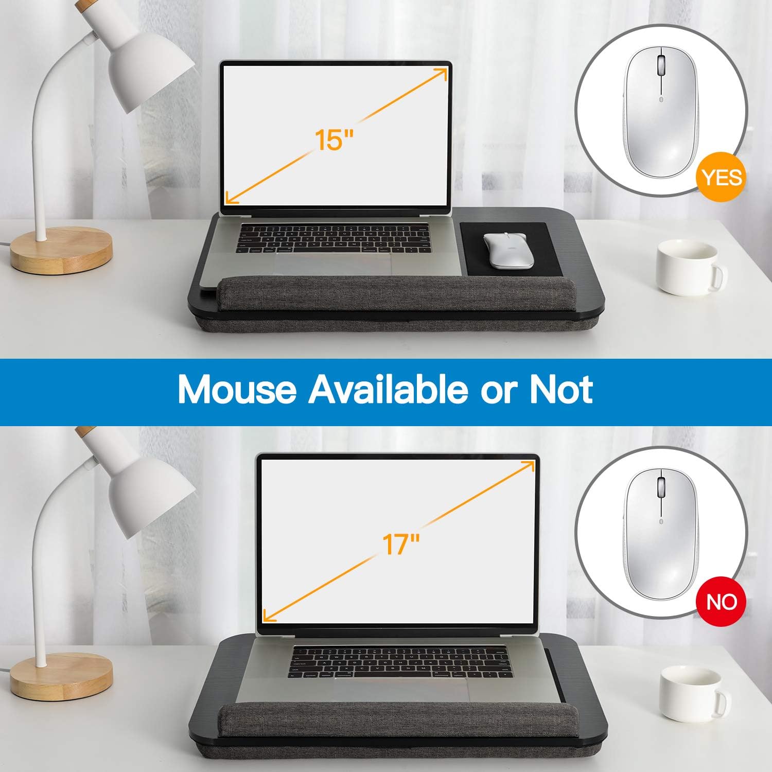 AMERIERGO Lap Desk - Fits Up to 17 Inch Laptop Lap Desk with Dual Cushion, Wrist Rest & Built-in Mouse Pad, Portable Laptop Stand for Sofa & Bed, Multifunctional Slot for Tablet, Pen & Phone : Office Products