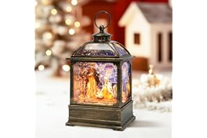 GLEXPFESTI Christmas Snow Globe Lantern with Nativity Music Songs & 6H Timer Water Snow Globe Lantern USB & Battery Operated for Christmas Festival Decorations Gifts (Nativity)