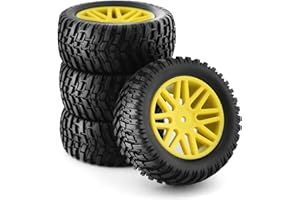 Chanmoo 1/10 RC Off Road Tires and Wheels 12mm Hex Rubber Short Course Truck Tyres with Foam Insert for 1:10 Scale Buggy Car ARRMA Traxxas Wltoys 144001 Losi HSP 94107 94170 94155 94177 4PCS (Yellow)