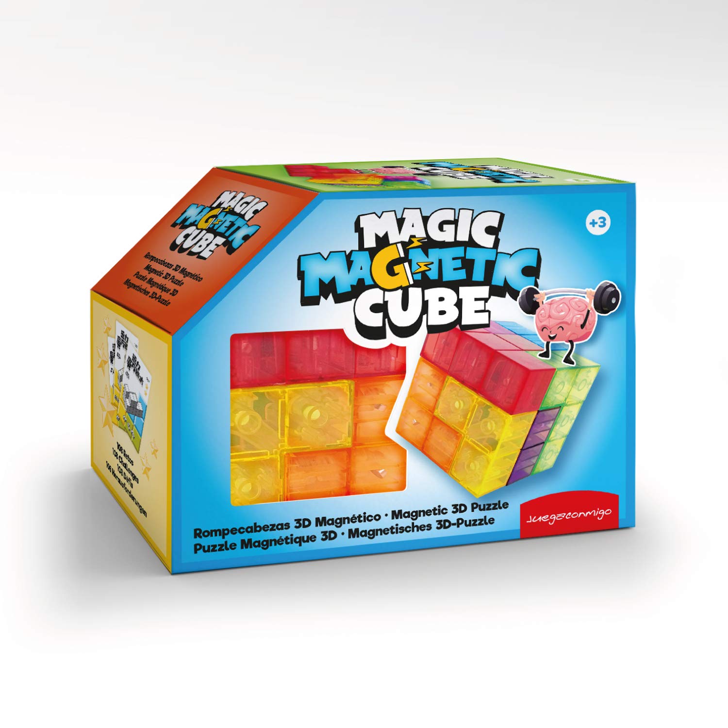 Magic Magnetic Cube, a game of concentration and mental sharpness, a fun for challenge lovers. Contains 7 pieces 3D magnetic transparent and cards with 108 challenges to build.