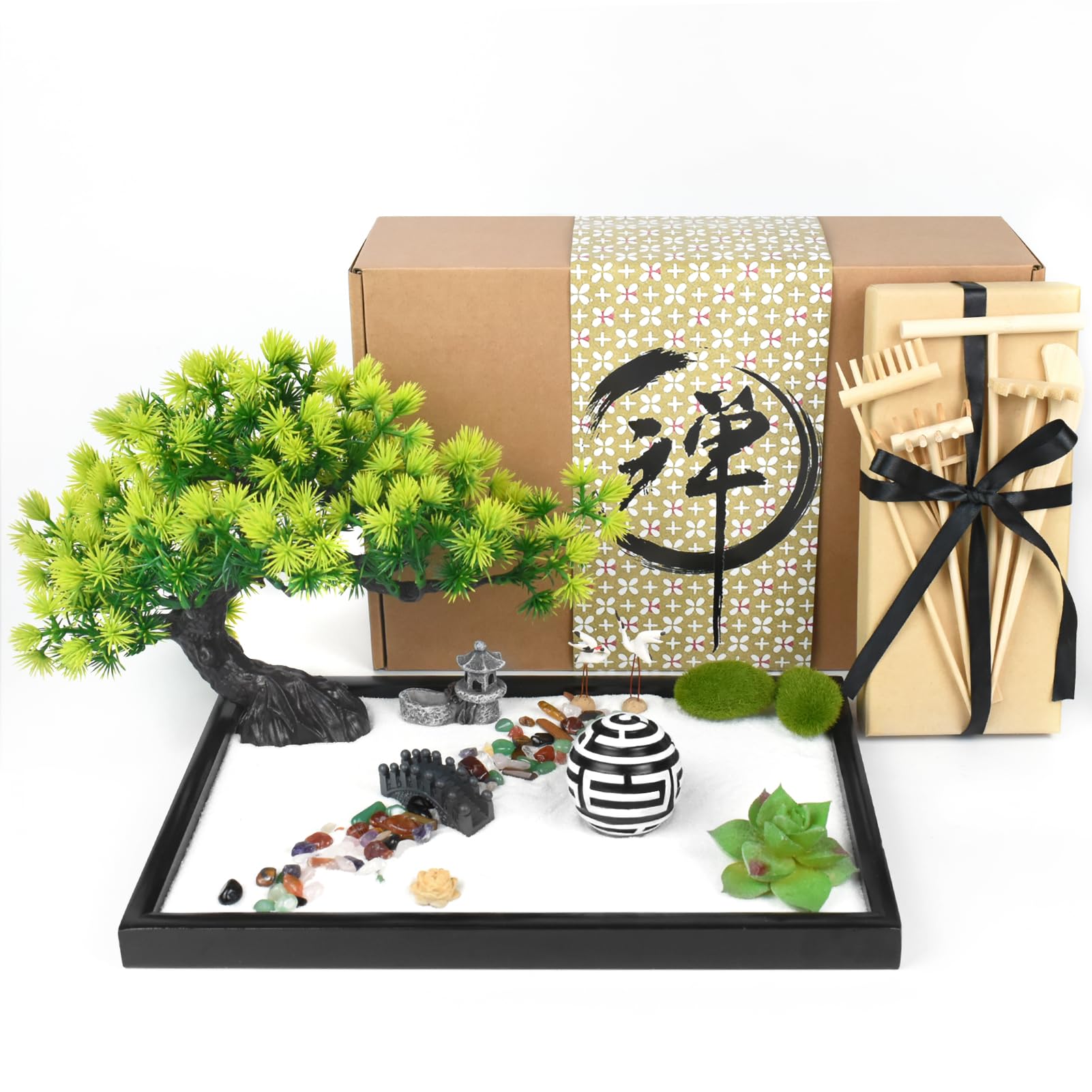 Photo 1 of **HAS SAND LEAKING FROM BOX AND PAKAGING** Artcome Japanese Zen Sand Garden for Desk - Home, Office Desk Accessories - Crafted Meditation Therapy Rectangle Tray - Mindful Relaxation Tool for Stress Relief