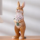 Sengocis Garden Rabbit Statue Outdoor Decor- 13.38" Indoor/Outdoor Resin Bunny Decor - Ideal Gift for Gardeners and Occasions (Large)