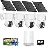 4MP Security Cameras Wireless Outdoor,No Subscription 128GB Local Storage,Solar Powered Cameras for Home Security with 360°PTZ,4 Cam-Kit, Color Night Vision Home Security Camera System,5G & 2.4G,IP66