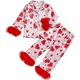 Kuriozud Toddler Girl Pajamas Valentines Baby Silk Satin Nightgown Little Kids Girls Pjs Button Down 2 Piece Pajamas Set