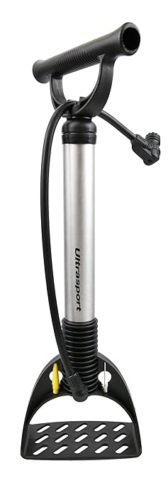 Ultrasport Standpumpe aus Kunststoff / Fahrrad Standluftpumpe für Ventilarten AV, DV und SV, zusätzlich mit Ballnadel sowie A