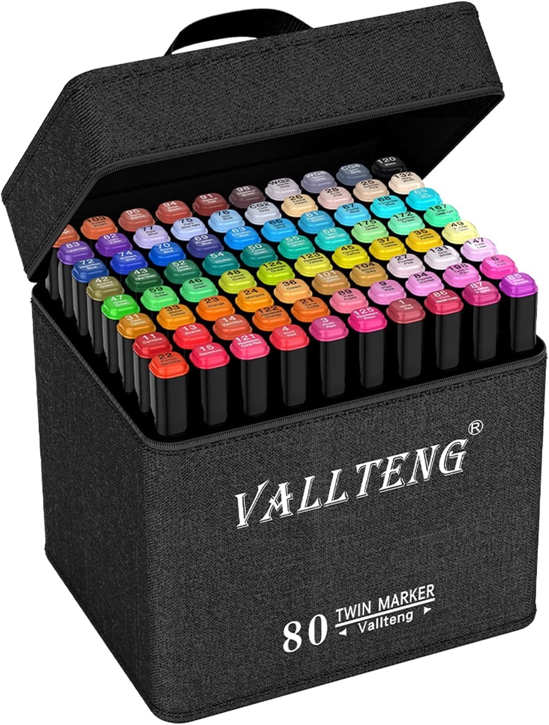 Vallteng 80 Colouring Pens, Alcohol Markers, Dual Tip Felt Tip Pen for Adults, Marker Art Pens for Drawing, Sketching, Anime, Manga, Fun doodling with Carrying Case & Storage Base