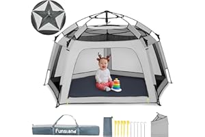 Funsland Baby Playpen Pop-up Tent - Outdoor & Indoor Play Tent for Beach with Canopy Travel Bag Portable Play Yard for Babies & Toddlers (Gray)