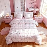 Erosebridal 7 Pieces Pink Bowknot Kids Bedding Twin,Cartoon Bow Tie Comforter Sets with Sheets Butterfly Knot Princess Watercolor Bow Comforter+Fitted+Flat Sheet+2 Pillowcases+2 Throw Pillow Covers