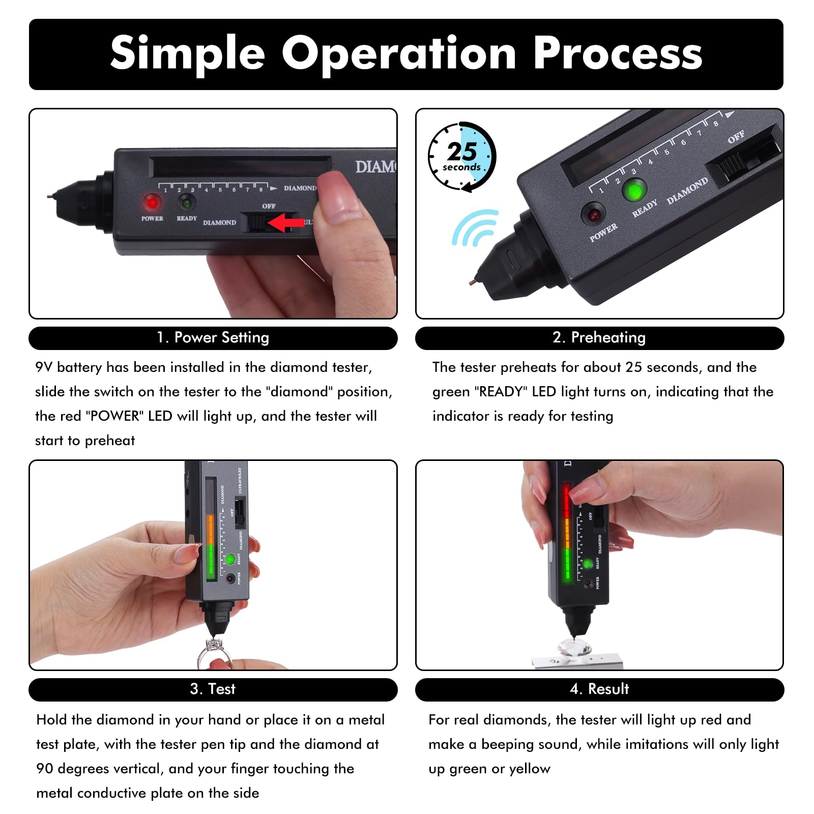 Valkynos Professional Diamond Tester Pen with 365nm UV Light & Thermal Sensor – Fast 0.5s Detection, Portable Gem Checker for Novice & Experts – Battery Included