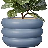 SQOWL Ceramic Planter for Outdoor Plants 13.5 Inch - Plant Pot with Drainage Hole Large Pot for Plants Indoor Unique Round Pl