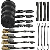 LISHINE 4pc 1in Ratchet Straps - Heavy Duty 20ft Tie Downs with Hooks, Black Ratcheting Straps for Motorcycle & Trucks - 2645 LBS Strength