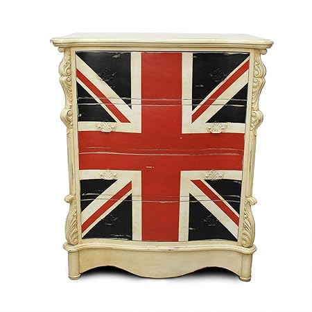Shabby Chic Union Jack Uk England Cabinet Chest Of Drawers Solid