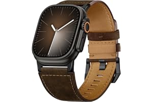 Suitisbest Leather Band Compatible with Apple Watch Strap 49mm 46mm 45mm 44mm 42mm, Natural Genuine Calfskin Leather Replacem