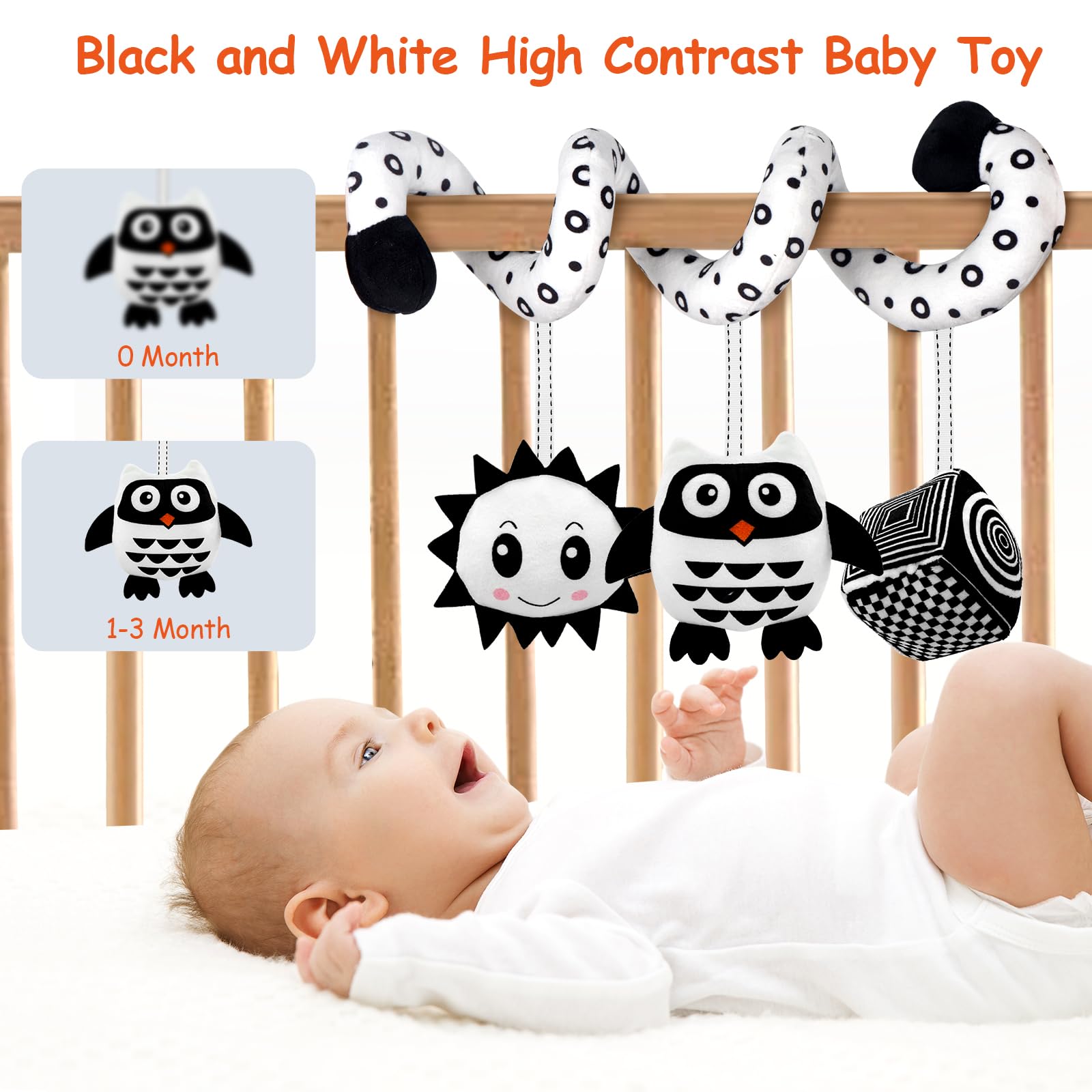 Baby Spiral Hanging Stroller and Car Seat Toys for Babies 0-6 Months Newborn Plush Activity Toys for Bed Bassinet Crib Baby Carrier Gifts (owl)