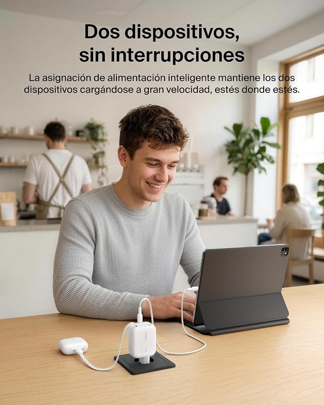 Carregador UltraCharge USB C de 45W com cabo USB C retrátil de 0,8m e porta USB tipo C, carregador tipo C de parede, carregamento rápido para iPhone 17 e 16 Series, Galaxy S26 Series, AirPods e MacBook