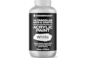WEISBRANDT Ultra Color Arts & Crafts Acrylic Paint in Assorted Colors - White, 16 oz. Bottle, Premium Quality Pigment, Non Fading and Non Toxic, Single Color Paint for Artists & Hobby Painters