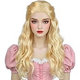 ANOGOL+Hair Cap 70cm Long Wavy Blonde Wig for Women Witch Princess Blonde Wigs Synthetic Hair with Movie-Inspired Look Golden Wigs Blond Curly Elf Wigs Princess Queen Wig for Halloween Costume Cosplay
