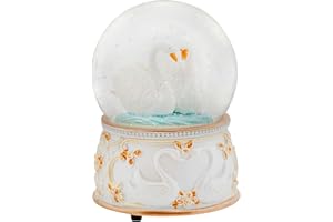 Elanze Designs Graceful White Revolving Swan 100MM Sturdy Wind Up Musical Glitter Water Snow Globe Tabletop Dresser Nightstand Figurine Decoration Plays Tune Swan Lake