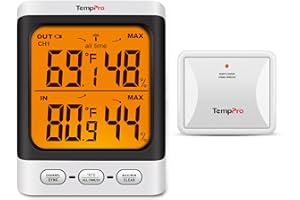 TempPro Indoor Outdoor Thermometer Wireless, 500 ft Outside Thermometer with Cold-Resistant Sensor, Outdoor Thermometers for Patio Waterproof, Backlit Outdoor Temperature Gauge (Previously ThermoPro)