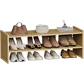 Gasvadivum 2 Tier Bamboo Shoe Rack, Extended Wood Shelf for Closet | Extended Length Fits More Pairs, 6.7in Height Holds Boots, Versatile for Plants, Books, Sundries